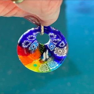 Glass Millifiore fused pendant chakra colors with butterfly